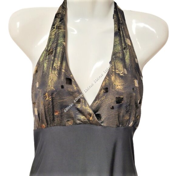 BLACK And Metallic Gold Sequined Halter Top Size L - Picture 2 of 15